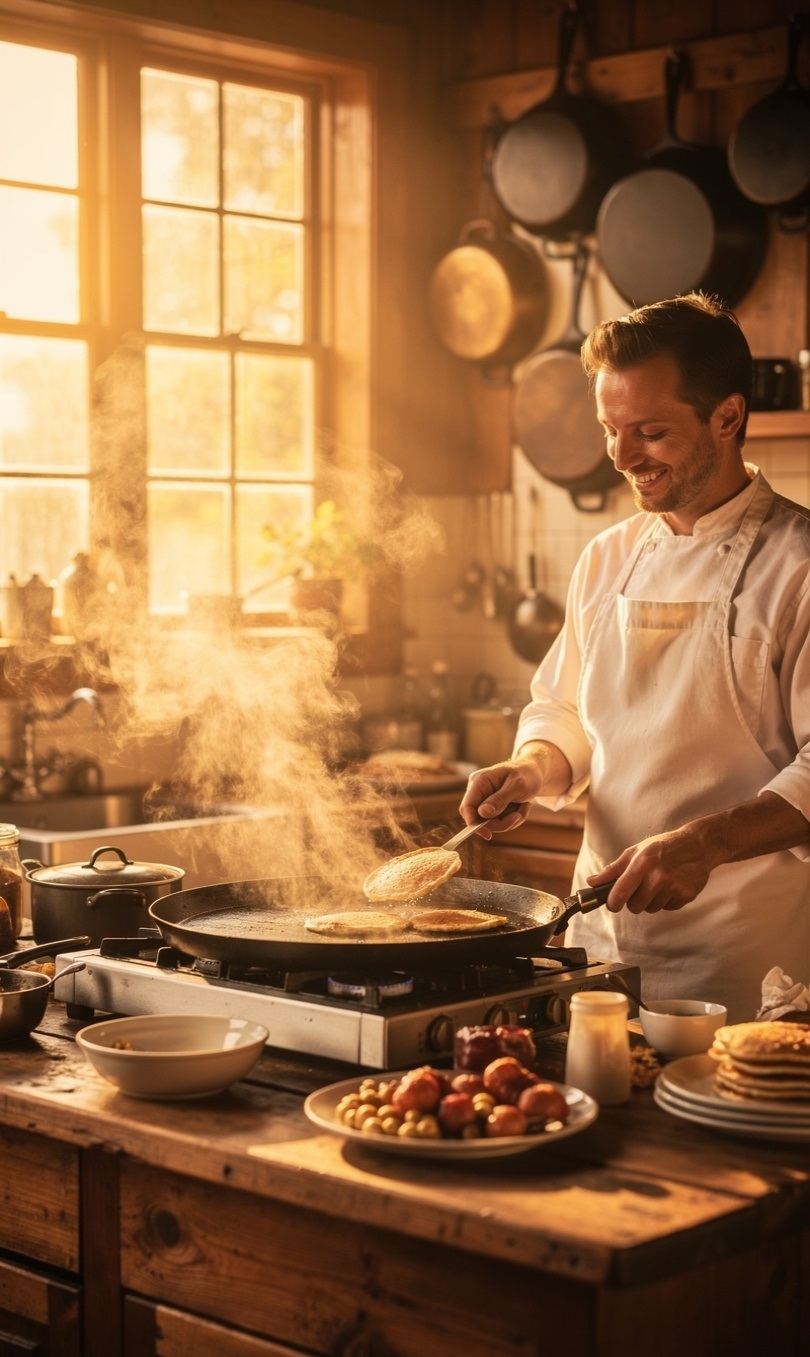 Kitchen scene with chef