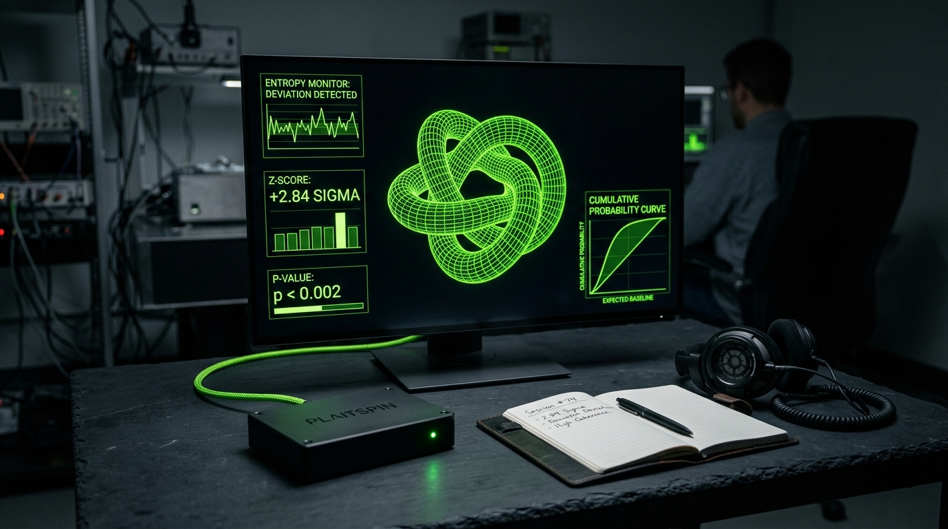 PlaitSpin Intention Trainer with 3D Holographic Torus & Live Z-Score Scoreboard