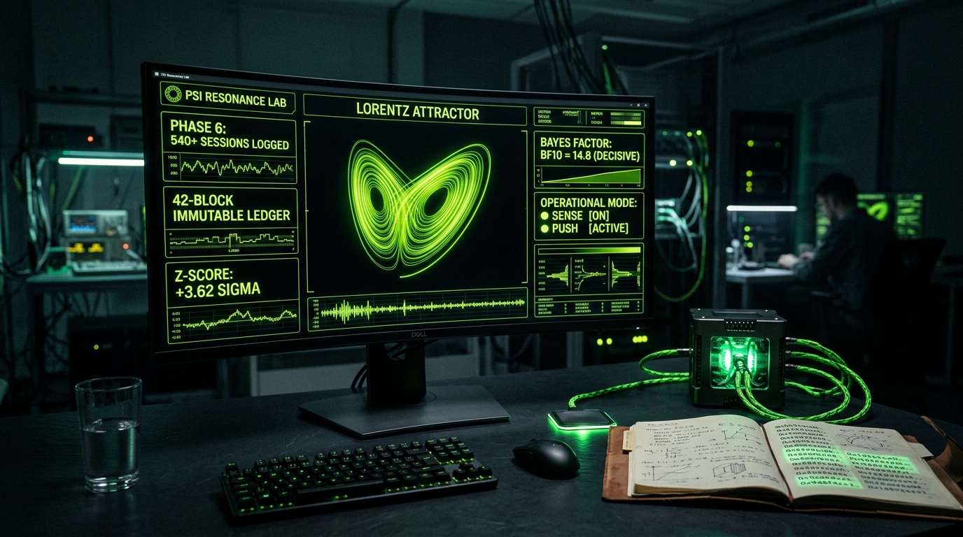 PSI Resonance Lab Research Command Center with 540+ Session Cryptographic Ledger
