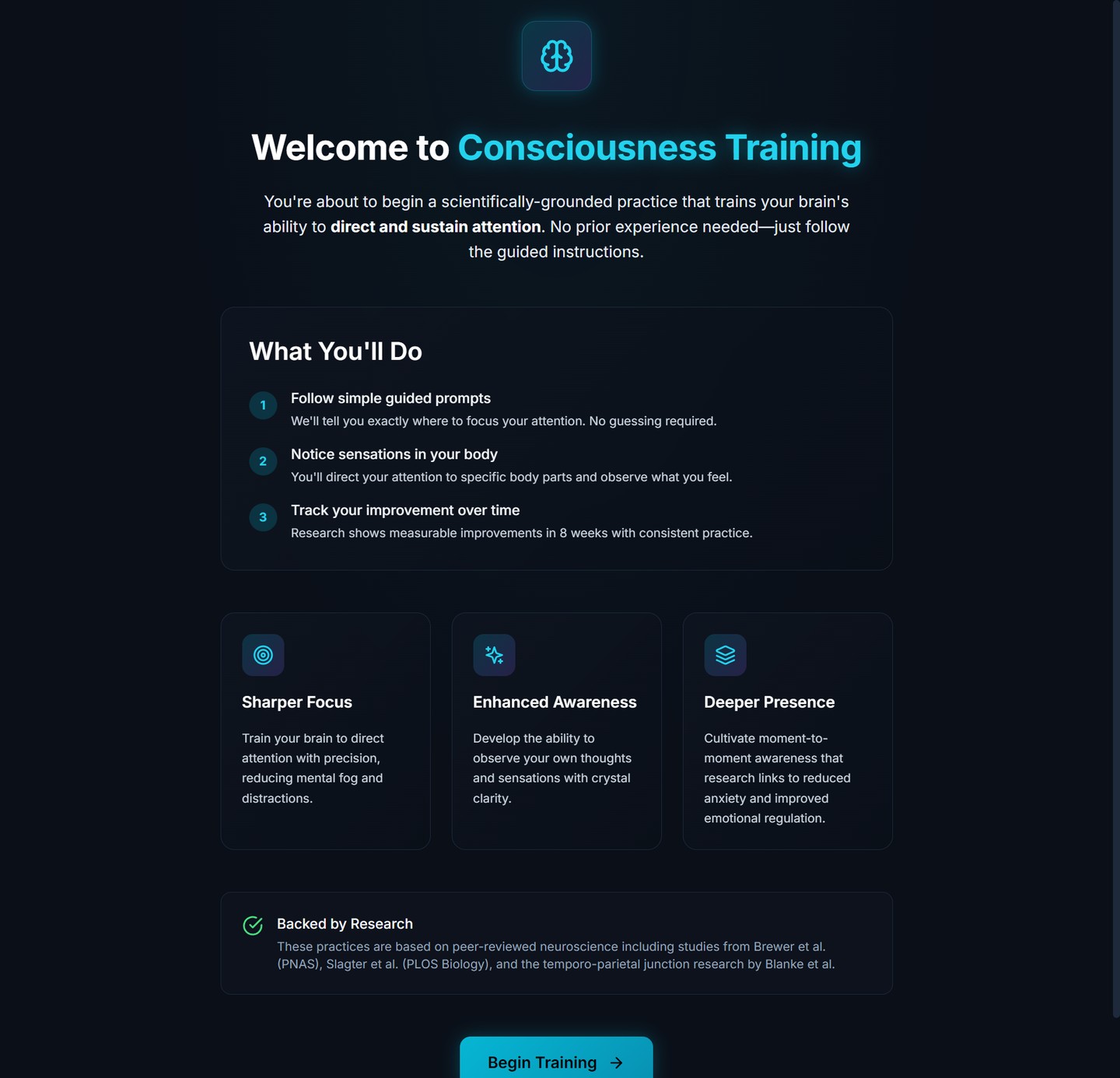 INTERACTIVE ATTENTION DOJO // 6 COGNITIVE DISCIPLINES & LIVE TELEMETRY DASHBOARD