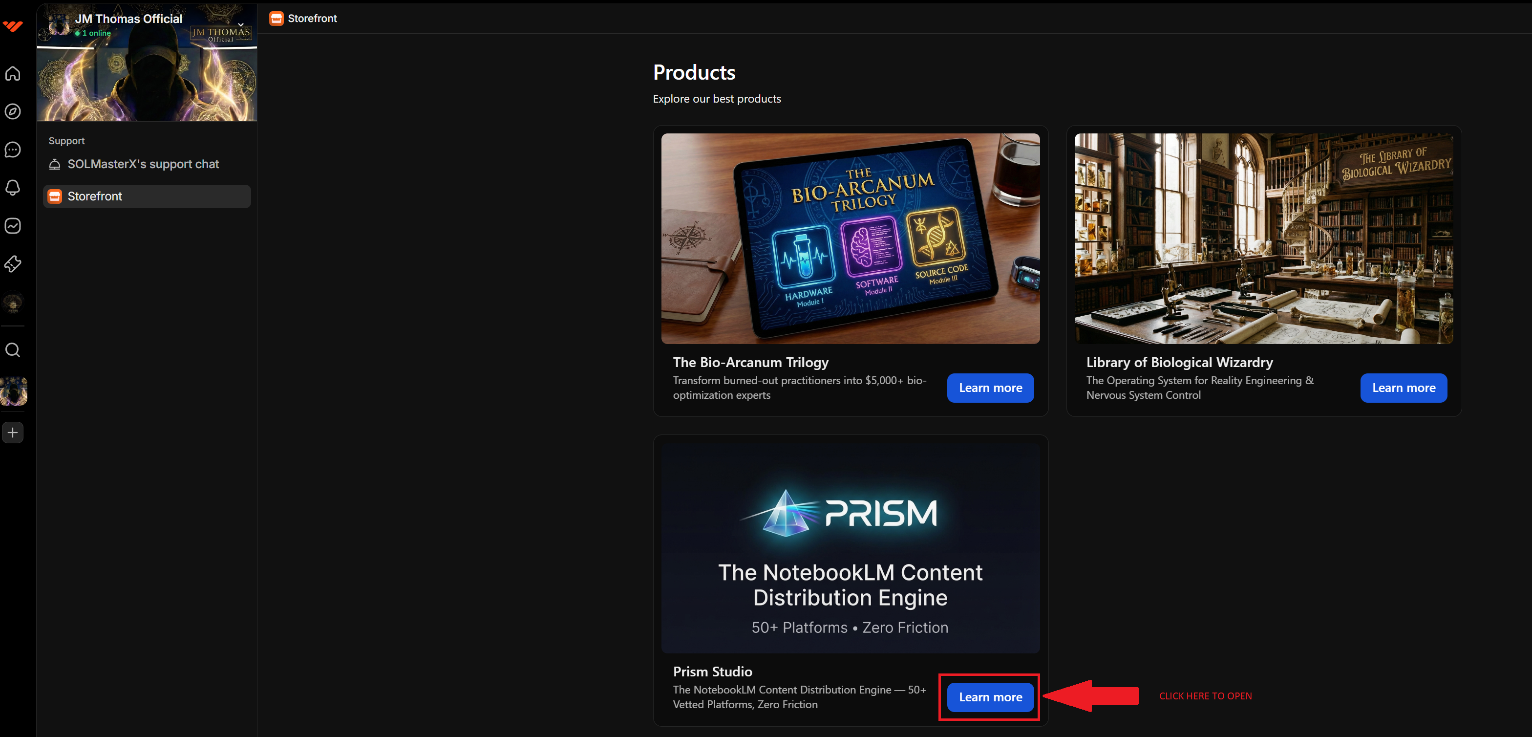 Step 1: Click Open on Affiliate Link card